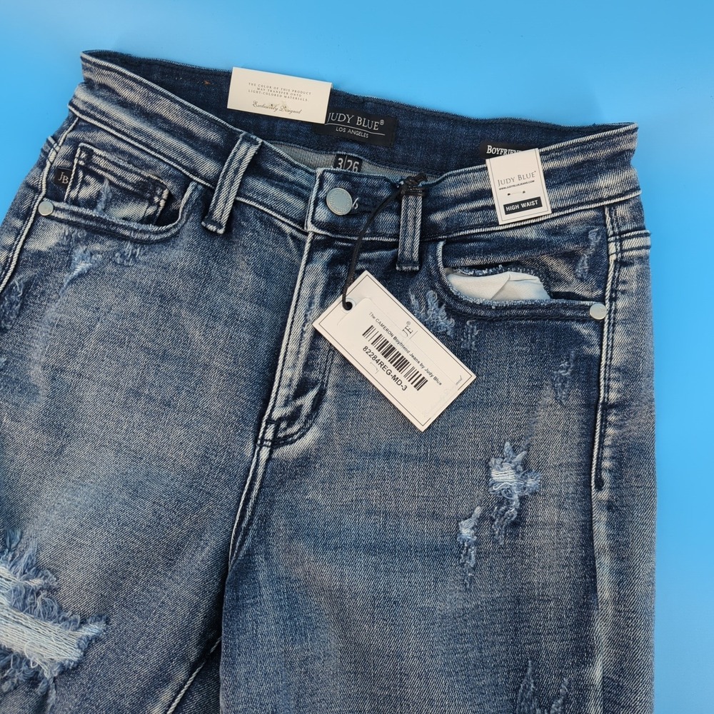 Judy Blue Cameron Boyfriend‎ Jeans High Waist Distressed 3/26 JB82284MD NWT